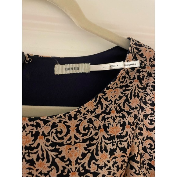 Urban Outfitters "Kimchi Blue" Ruffle Sleeve Orange Navy Cream Dress‎ Size 4 - Picture 3 of 7